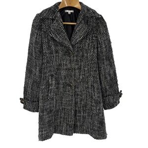 Cabi Coat Womens Medium Black White Tweed Boucle Wool Blend Button Front‎ Lined
